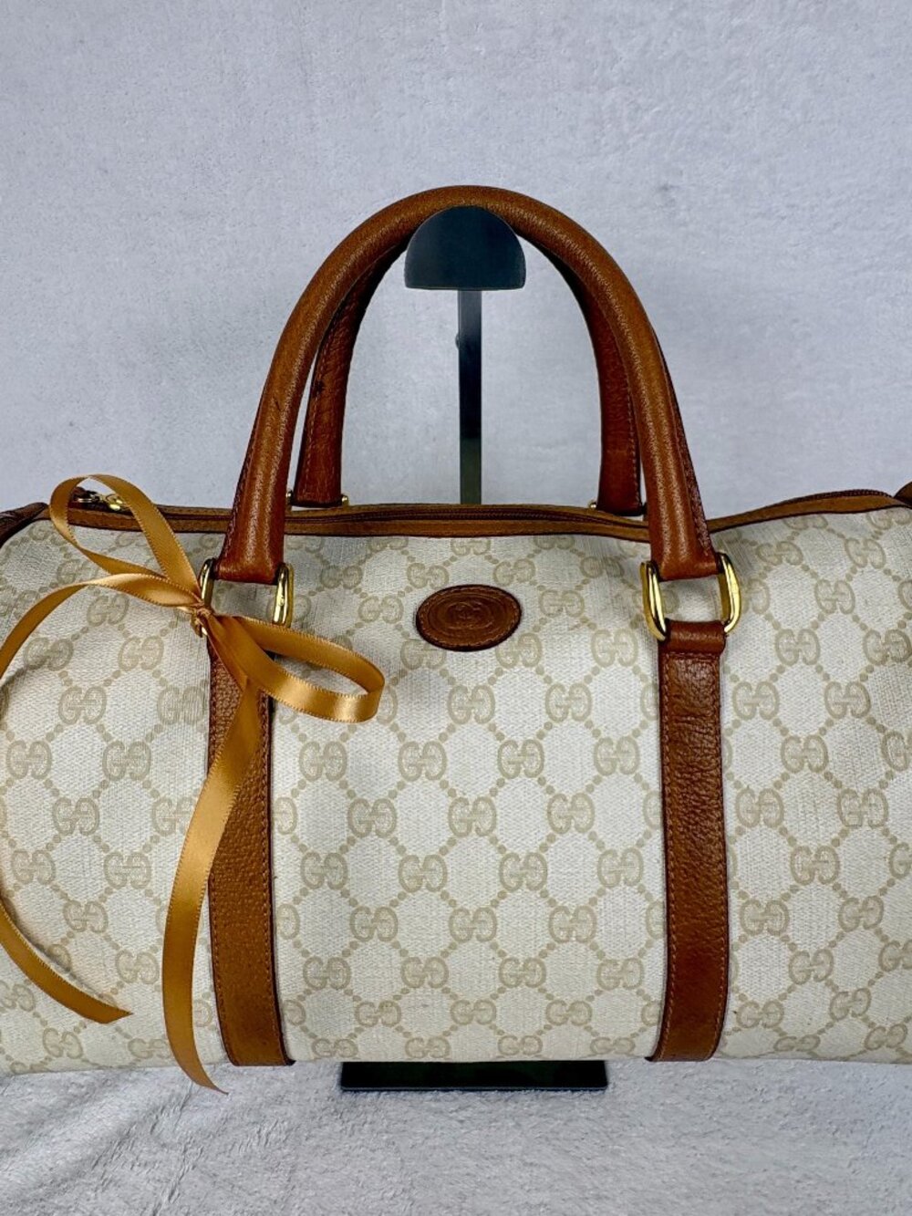 Vintage Gucci Boston Bag in Ivory GG Supreme Canvas